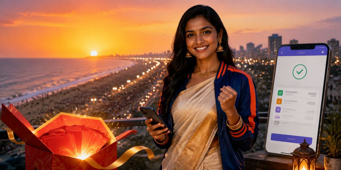 View of Chennai Marina Beach with cricket betting themes