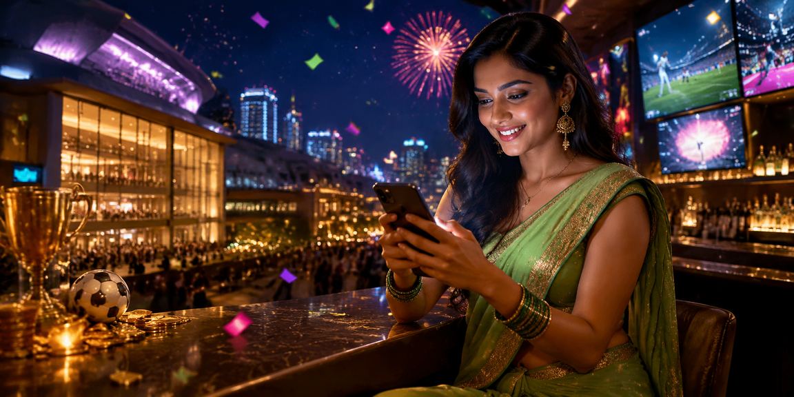 Indian woman using mobile payments for online sports betting in Delhi